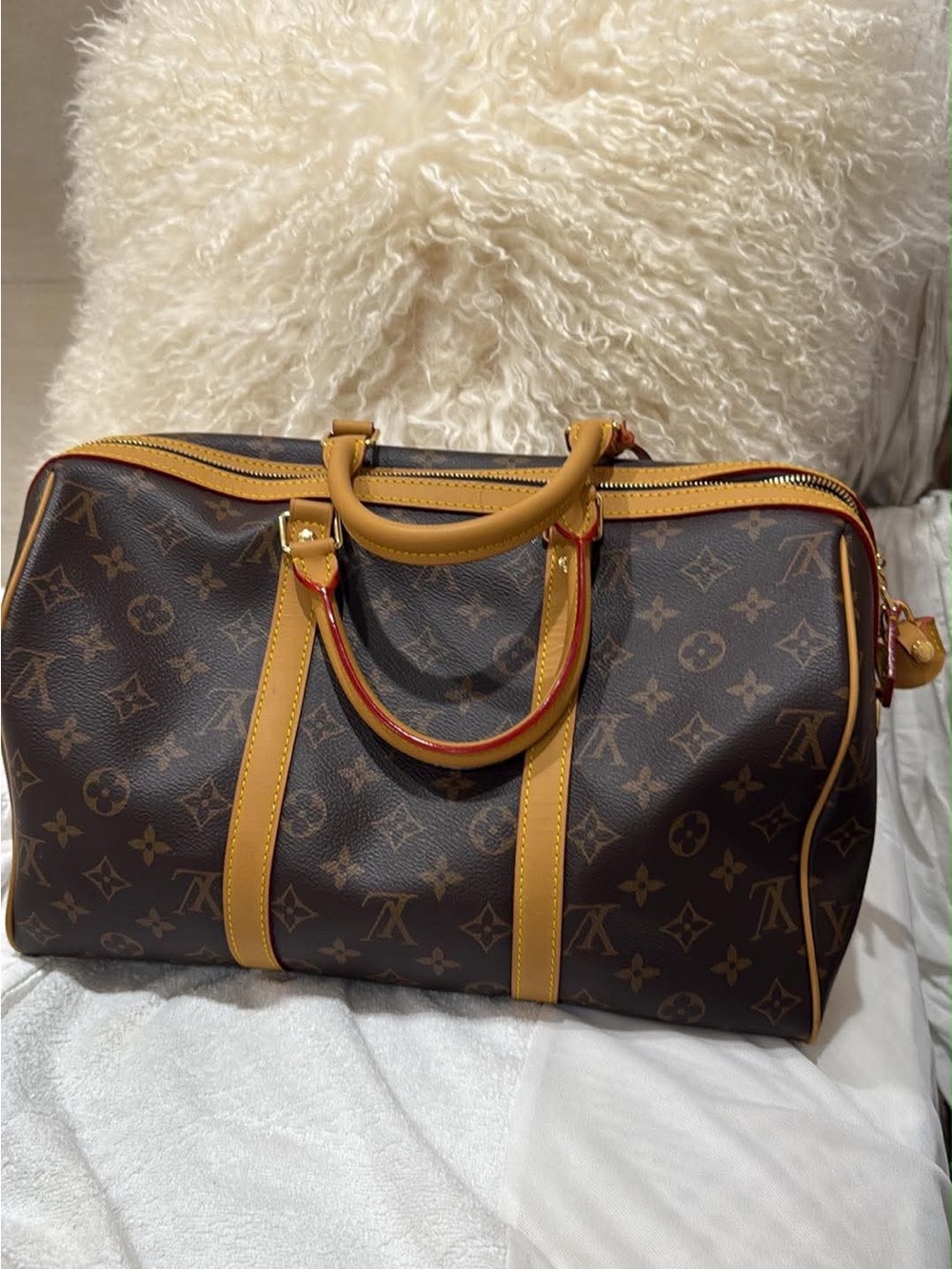 Inspired Monogram Duffel Bag in Brown and Tan